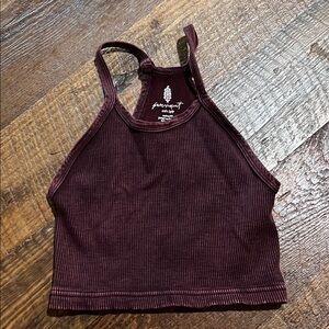 FP Movement by Free People Burgundy Ribbed Crop Top
